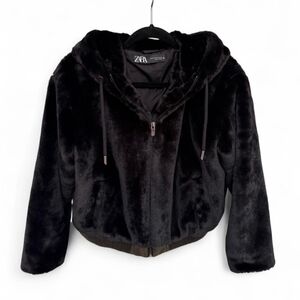 Zara Women's Plush Black Teddy Jacket Sz M